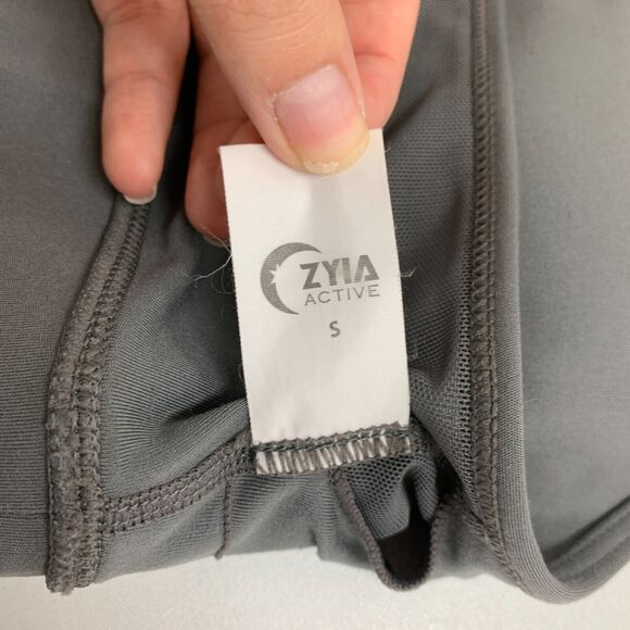 Zyia Active Sports Bra Womens Small Gray Mesh Panel Racerback Zip Back Longline - Picture 11 of 14